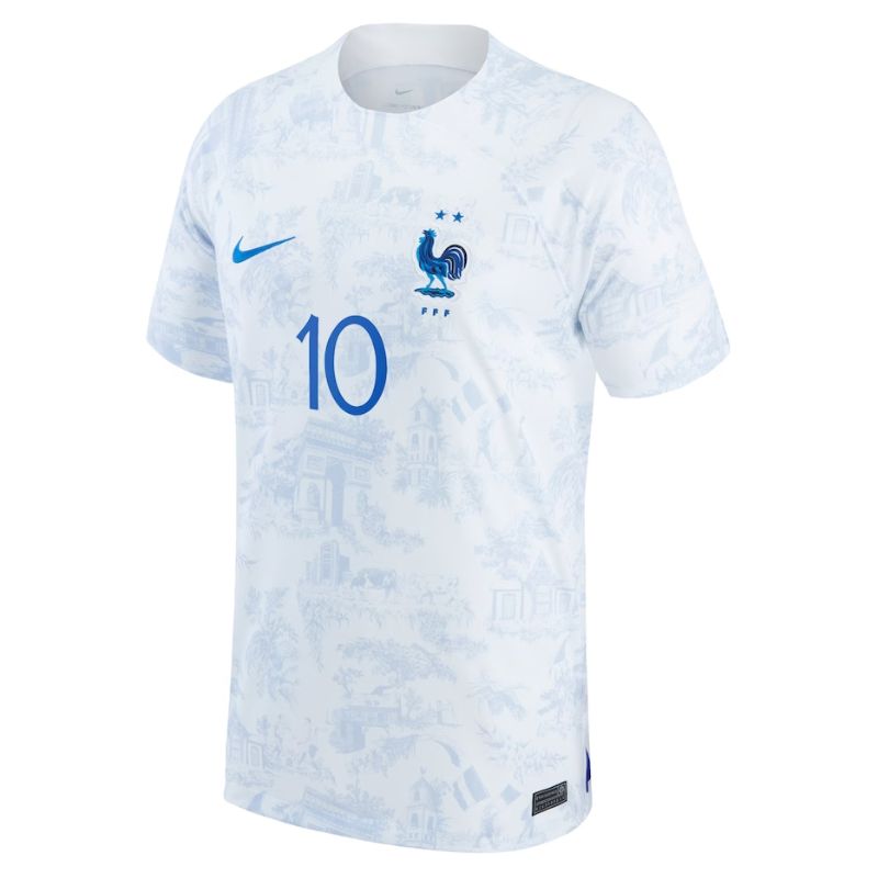 France Away Shirt 2022 - Kylian Mbappé 10 Player Jersey - White Official Team Jersey Sports Fan Apparel
