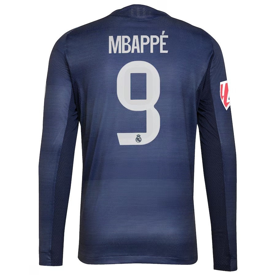 Kylian Mbappé Real Madrid adidas 2025 26 Away Long Sleeve Player Jersey - Blue Official Team Jersey Sports Fan Apparel