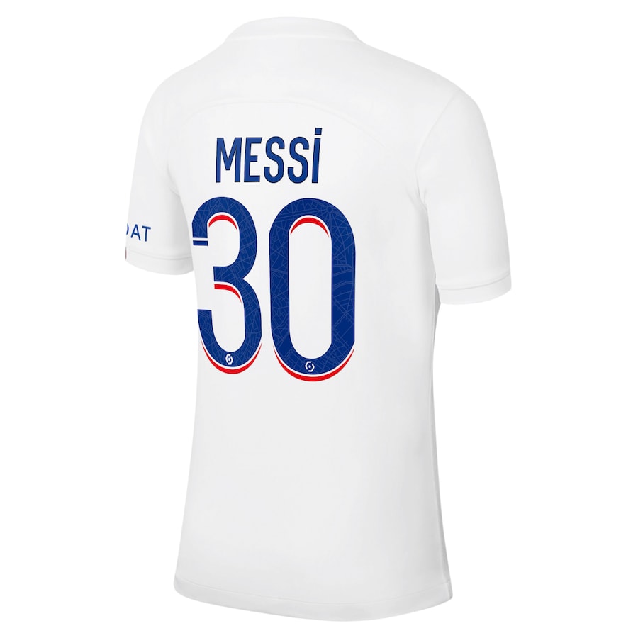 Paris Saint-Germain Third Stadium Shirt 2022-23 with Messi 30 printing Unisex - White Official Team Jersey Sports Fan Apparel