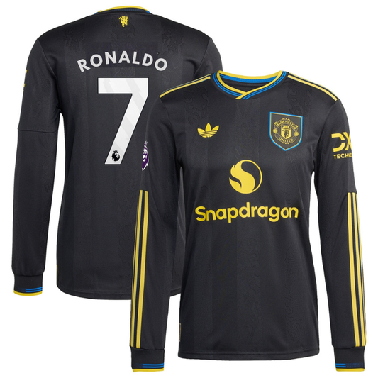 Cristiano Ronaldo Manchester United adidas 2025 26 Third Long Sleeve Player Jersey - Black Official Team Jersey Sports Fan Apparel