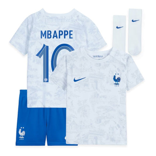 France Away Kit 2022 - Kids - Kylian Mbappé 10 Jersey - White Official Team Jersey Sports Fan Apparel