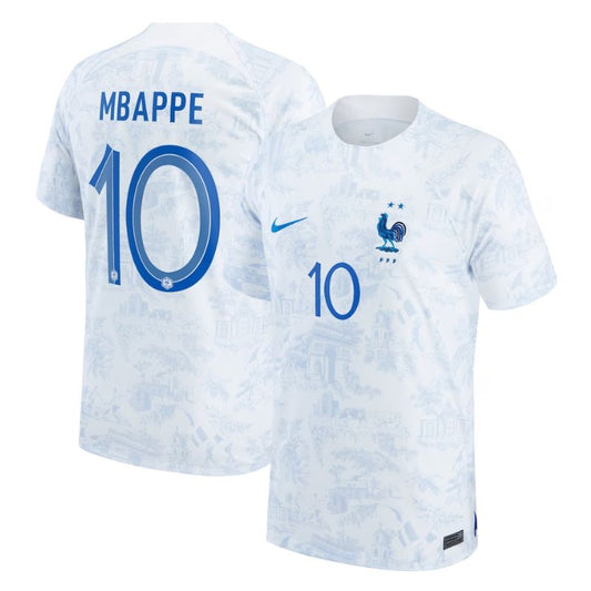 France Away Shirt 2022 - Kylian Mbappé 10 Player Jersey - White Official Team Jersey Sports Fan Apparel