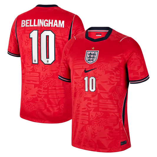 Jude Bellingham England National Team Nike 2026 Away Stadium Replica Jersey - Red Official Team Jersey Sports Fan Apparel