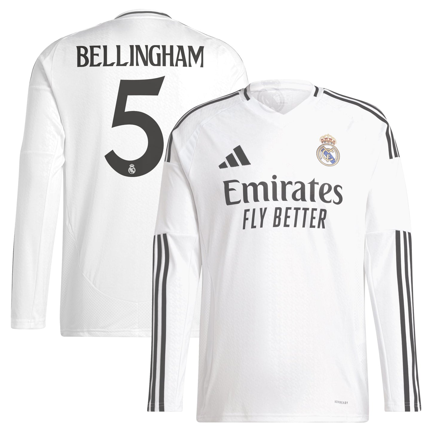 Jude Bellingham Real Madrid Adidas 2024 25 Home Long Sleeve Player Jersey - White Official Team Jersey Sports Fan Apparel