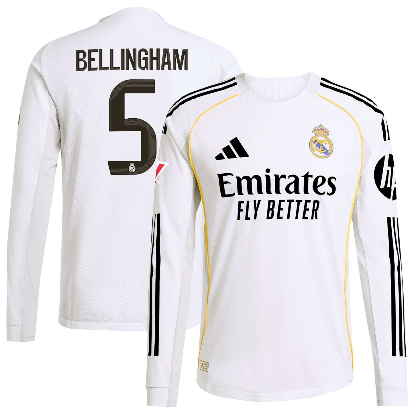 Jude Bellingham Real Madrid adidas 2025 26 Home Long Sleeve Jersey - White Official Team Jersey Sports Fan Apparel