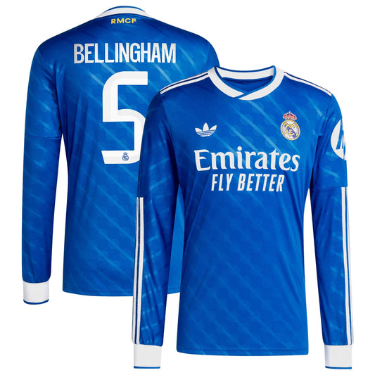 Jude Bellingham Real Madrid adidas 2025 26 Third Long Sleeve Player Jersey - Blue Official Team Jersey Sports Fan Apparel