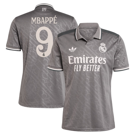 Kylian Mbappé Real Madrid adidas 2024 25 Third Player Jersey - Charcoal Official Team Jersey Sports Fan Apparel