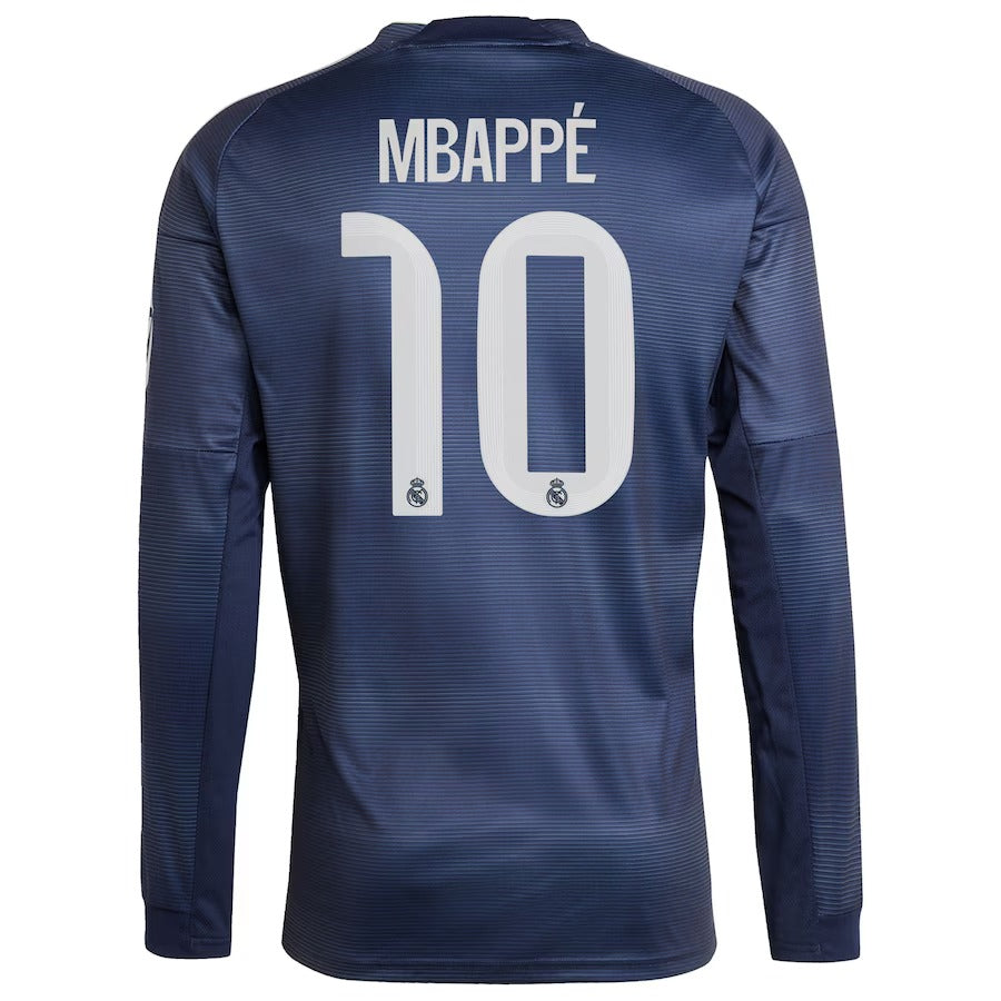 Kylian Mbappé Real Madrid adidas 2025 26 Away Long Sleeve Player Jersey - Blue Official Team Jersey Sports Fan Apparel