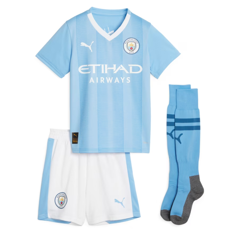 Manchester City Home Kids kit Puma 2023-24 Jersey Haaland 9 printing - Blue Official Team Jersey Sports Fan Apparel