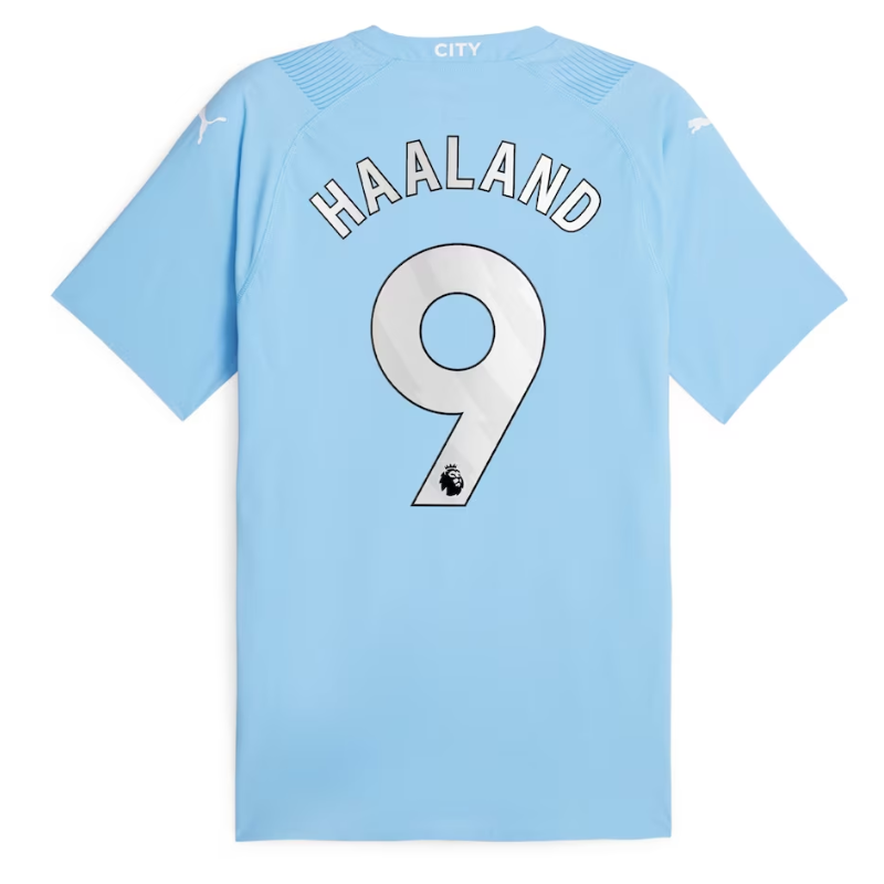 Manchester City Home Shirt 2023-24 with Player Haaland 9 printing - Blue Official Team Jersey Sports Fan Apparel