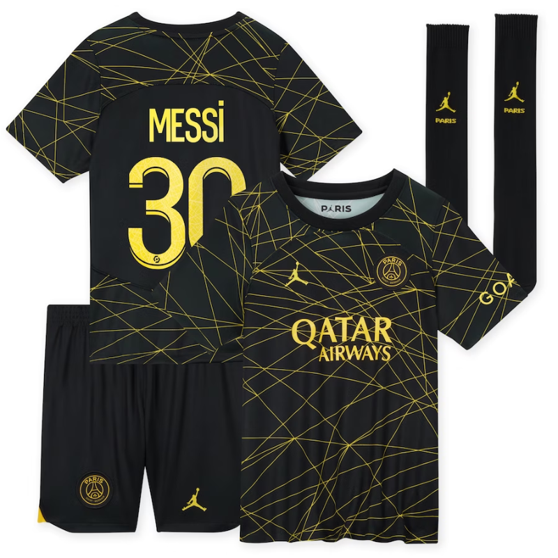 Paris Saint-Germain Fourth 2022-23 - Little Kids with Messi 30 printing Official Team Jersey Sports Fan Apparel