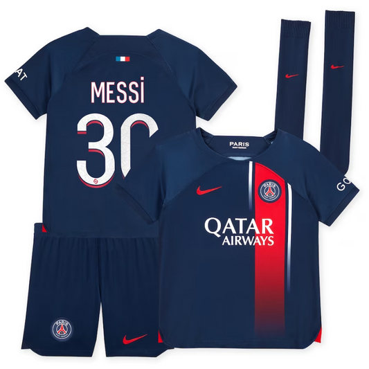 Paris Saint-Germain Team Home Kit 2023-24 - Little Kids with Messi 30 printing Jersey - Blue Official Team Jersey Sports Fan Apparel