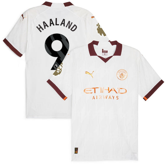 Erling Haaland Manchester City Puma 2023 24 Away Jersey - White Official Team Jersey Sports Fan Apparel
