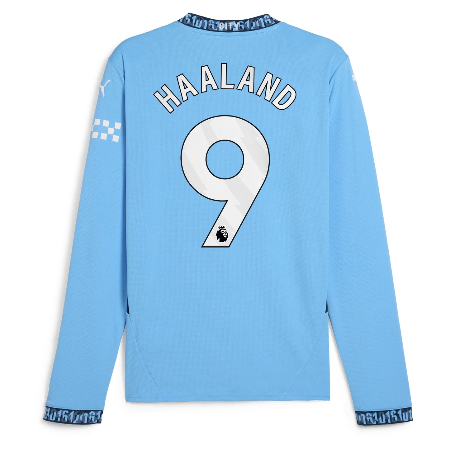 Manchester City PUMA Home Shirt 2024-25 - Long Sleeve with Haaland 9 printing Jersey - Blue Official Team Jersey Sports Fan Apparel