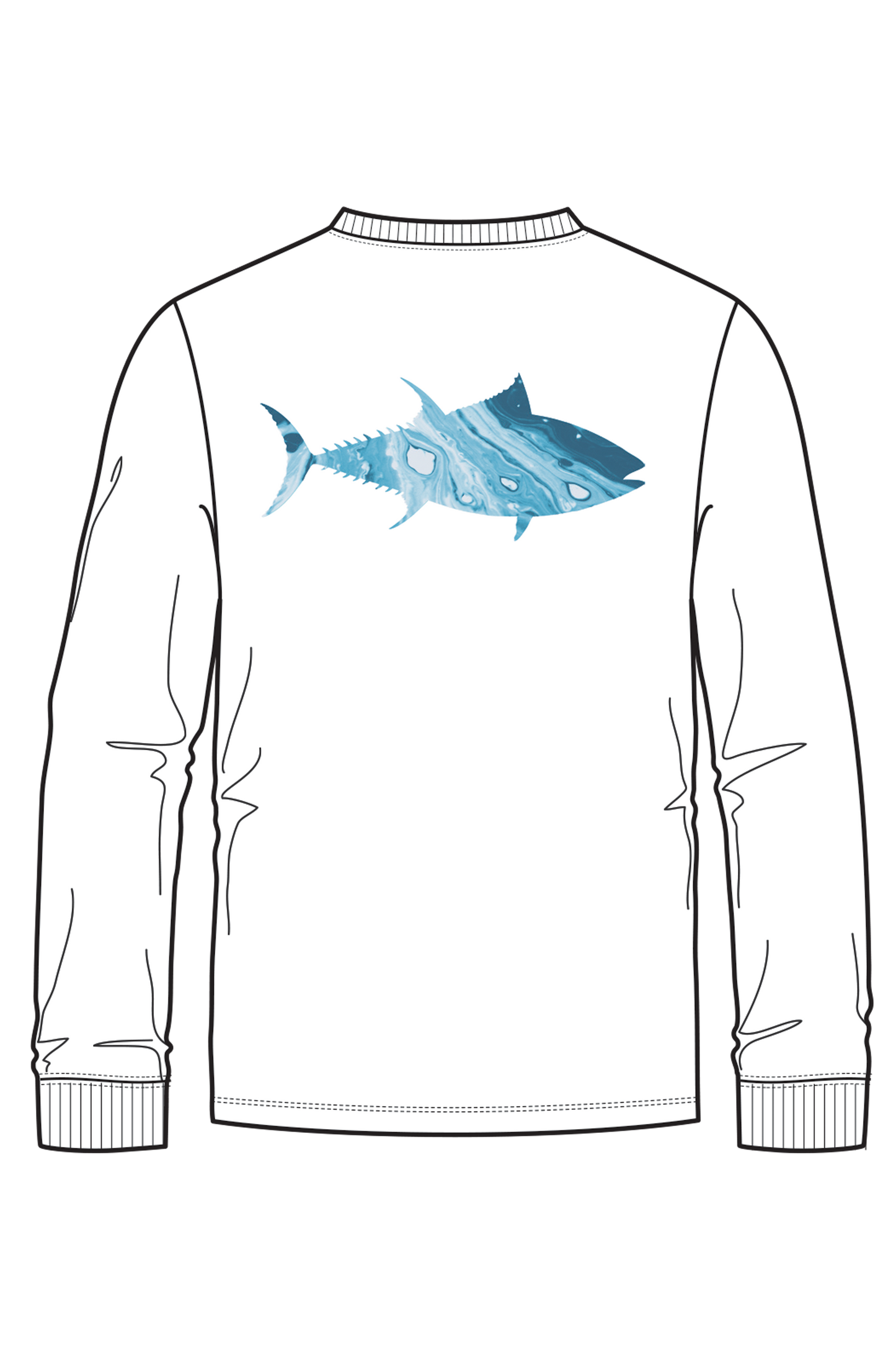 D-Vec Tuna Fish Logo Wht Ls T-Shirt Popular Style